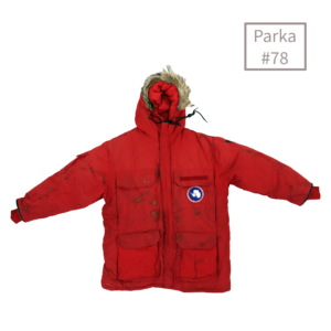 Large, Fair "Big Red" Vintage Snow Goose Down Parka, 1987 (Coyote Fur Hood Ruff)